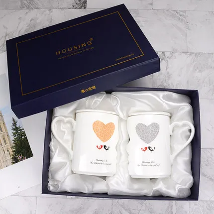 with box With lid OUSSIRRO 2 шт./компл. пара чашка Керамика поцелуй кружка ко Дню Святого Валентина, свадьбы, дня рождения, подарочная коробка - Цвет: with box With lid