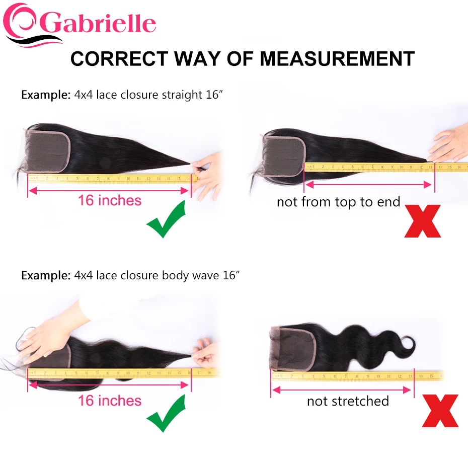 

Gabrielle 4x4 Lace Closure Brazilian Body Wave Human Hair Closure with Baby Hair Natural Color Free/Middle/Three Part Remy Hair