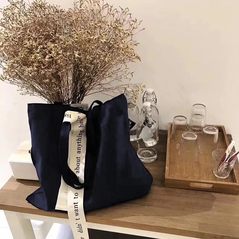 

Cotton Canvas Two Strap Shoulder Bag Shopping Tote Print Letter White Strap