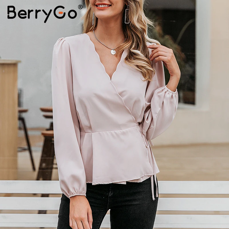 BerryGo элегантная женская блузка на шнуровке с v образным вырезом и рукавом