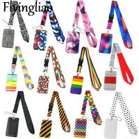 geometric pattern rainbow color neck strap lanyard for keys lanyard card id holder key chain for gifts