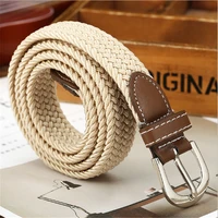 6 colors men women fashion braided elastic woven canvas buckle belt waistband waist straps all matched