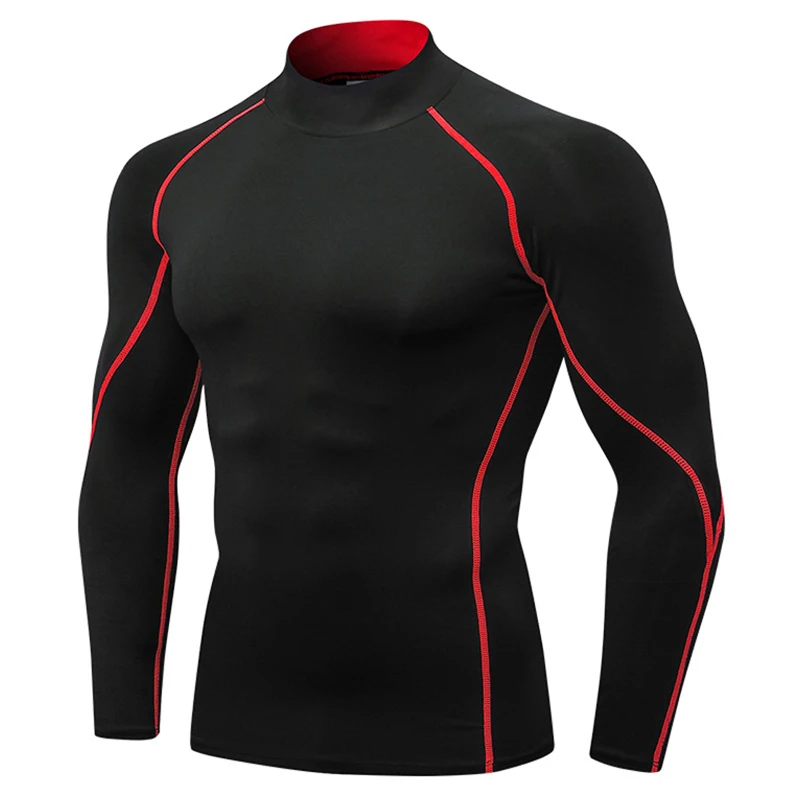 Turtleneck Redline Pui men tiua демисезонные мужские спортивные тянущиеся быстросохнущие компрессионные облегающие футболки с длинными рукавами для фитнеса и бега - Цвет: Turtleneck Redline