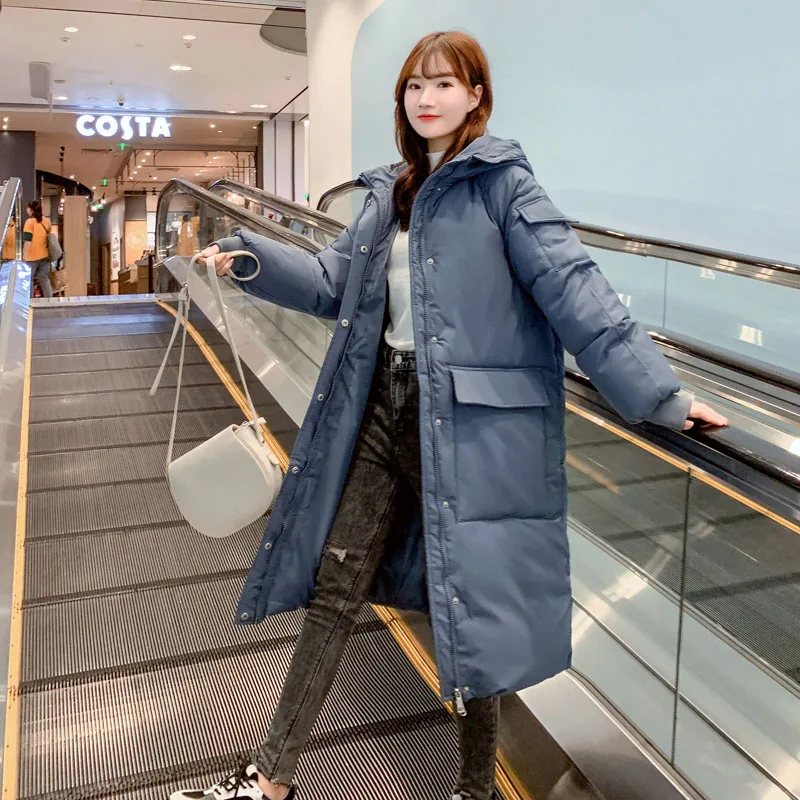 

New Winter Jacket Women Hooded fashion Warm Down cotton Mid-length Female Jacket Parka Loose Thicken bread Cotton clothes R279