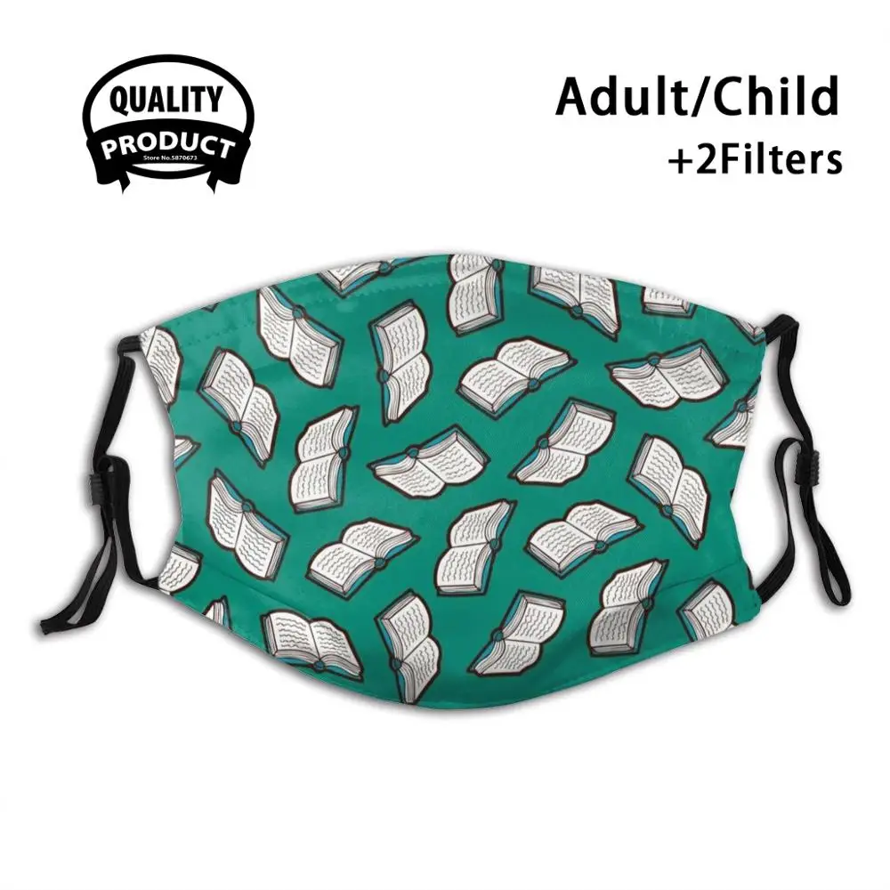 

Bookish Reading Pattern In Jade Anti Dust Face Mask Washable Filter Reusable Washable Book Books Reading Read Literature