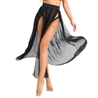 women summer beach skirt clubwear fashion sheer chiffon see through flowy split long maxi skirt swimsuit cover up dance skirts