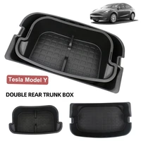 for tesla model y 2021 rear trunk storage box double deck luggage organizer dustproof cargo bag container car accessories