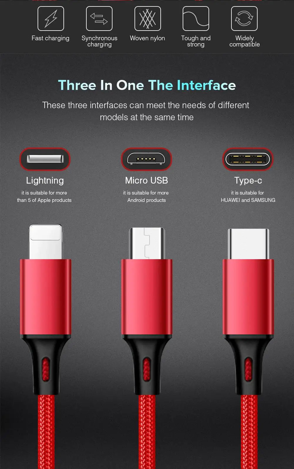 YCDC 3 в 1 usb type C Micro USB кабель для iPhone 8X7 6 6S Plus samsung Nokia USB быстрая зарядка кабели Нейлоновый Шнур Универсальный