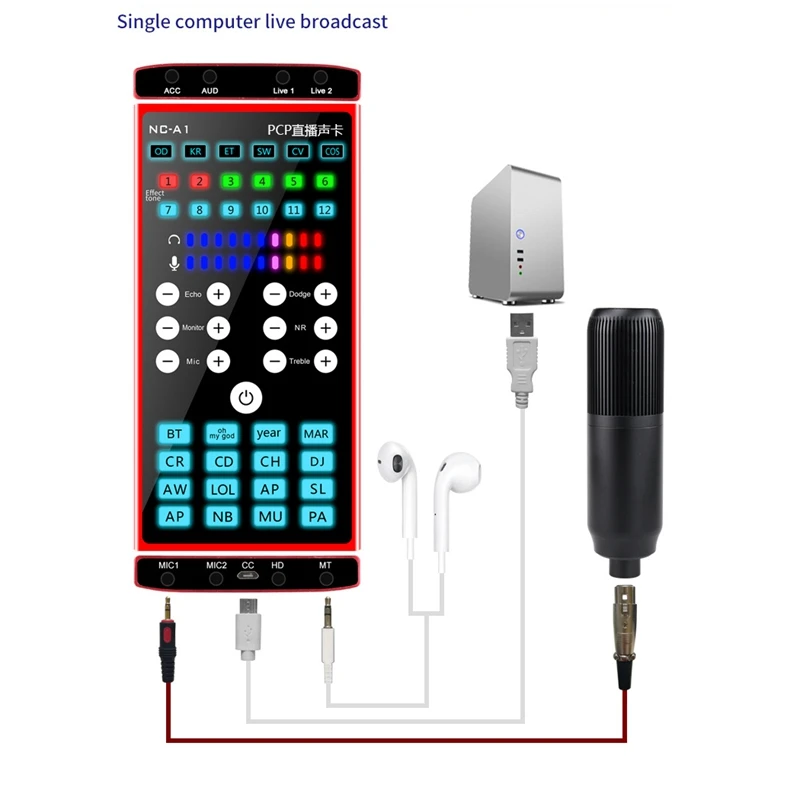 

Bluetooth Sound Card Audio Board USB Sound Card Microphone External Sound Card Suitable for Live Tiktok