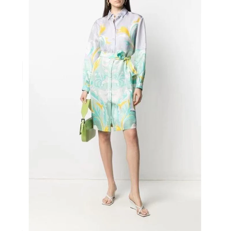 

New Fashion 2021 Spring Designer Epucci Dress Women's long Sleeves flowers Print XXL Stretch Jersey Dress