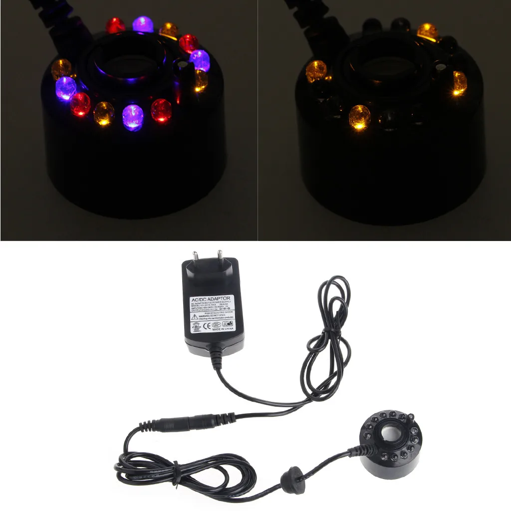 

Ultrasonic12-LED пруд, туманный распылитель, фоггер воды фонтан 3-Цвет светильник штепсельная вилка европейского стандарта