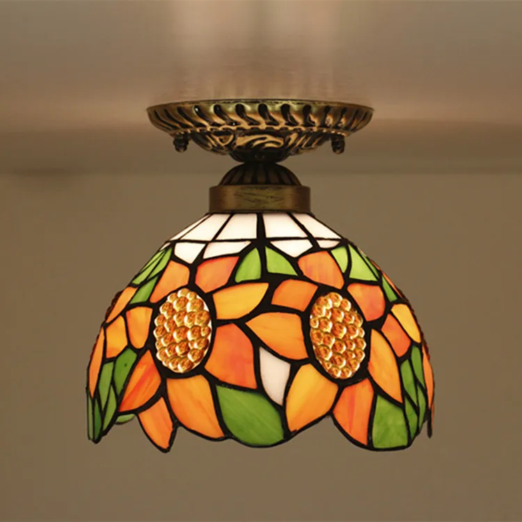 

8 Inch Stained Glass Sunflowers Lamp LED Surface Mounted Ceiling Lights for Living Room Bedroom Dining Room Ceiling Lamp
