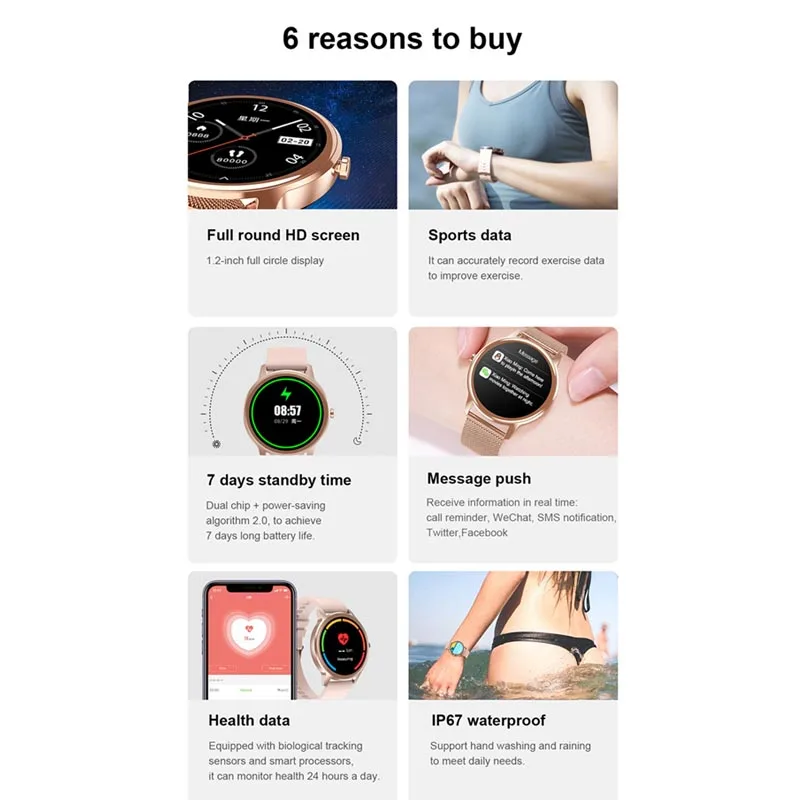 

Geartronics DT56 Lady Smart Watch IP67 Waterproof Heart Rate Monitor Blood Pressure Oxygen Fitness Tracker Women Smartwatch