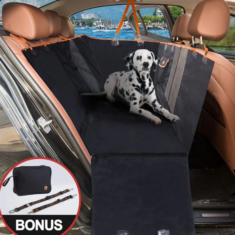 

2021 New Dog Car Seat Cover Convertible Dog Hammock Scratch Proof Pet Car Seat Cover with Mesh Window 1 Seat Belt and 1 Pocket