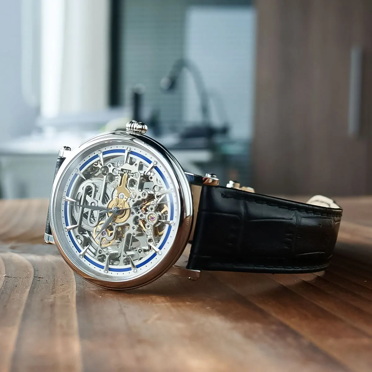 Часы Reef Tiger/RT деловые винтажные мужские автоматические часы с кожаным ремешком