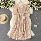 Croysier Платья для женщин 2021 элегантное винтажное Цветочный принт шифоновое платье миди с v-образным вырезом с коротким рукавом кнопка повседневное платье летнее женское2021 сарафан