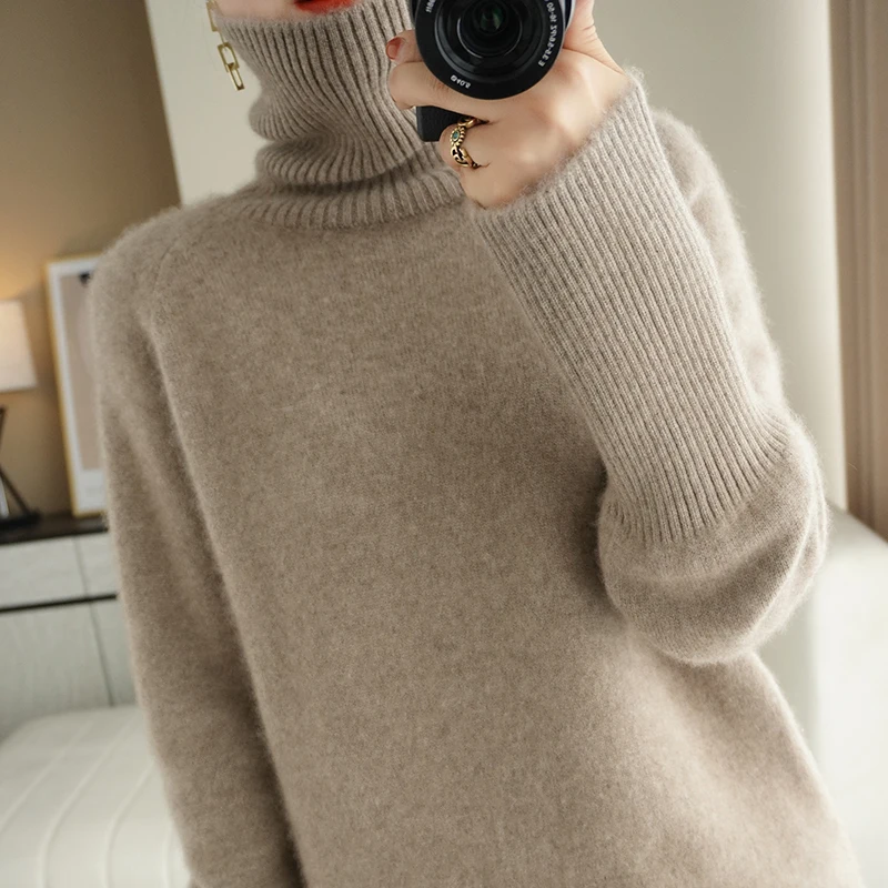 Autumn and winter new high-neck pullover cashmere sweater women's raglan shirt solid color woolen sweater bottoming knit sweater
