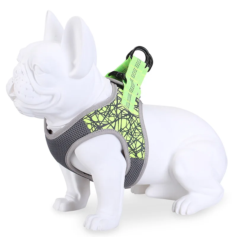 Reflective Nylon Mesh Vest Type Dog Harness for Small Dogs No Pull Dog Wrap Around Chest Strap Harness for Bulldog Pet Supplies
