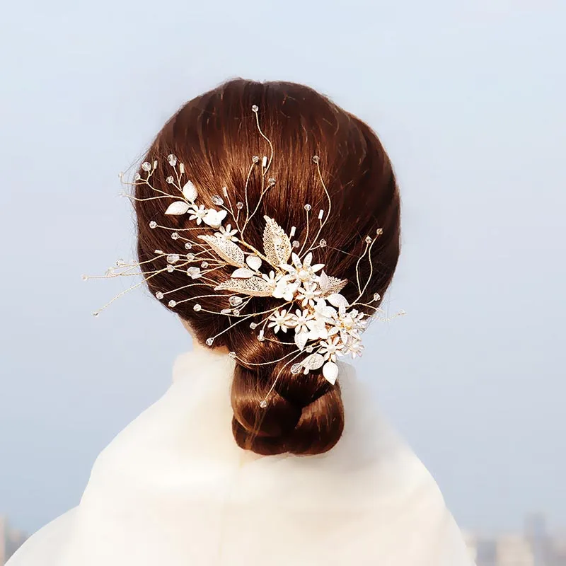 Нежный цветок FORSEVEN лист блестящие кристаллы фотоювелирные изделия 2020 Свадебная