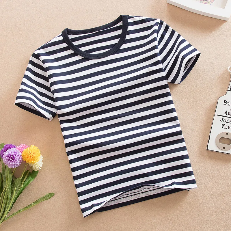 

2020 Short Sleeve Striped T-Shirts for Boys Girls Summer Cotton Kids Tees Teenager Tops Children Soft TShirts for 3-15Y