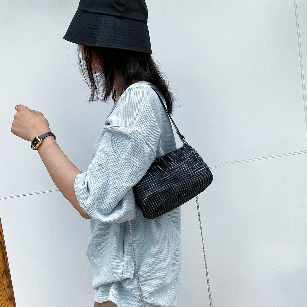 

Creative Design Fashion Rhinestone Crossbody Bag Classic Texture Chic Women Shiny Chain Evening Clutch Shoulder Pouch
