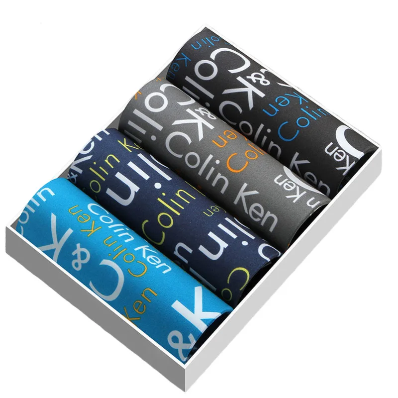 4Pcs Men Underwear Male Shorts Comfortable Underpants Print Casual Shorts Breathable U Convex Men Panties Plus Size L-4XL