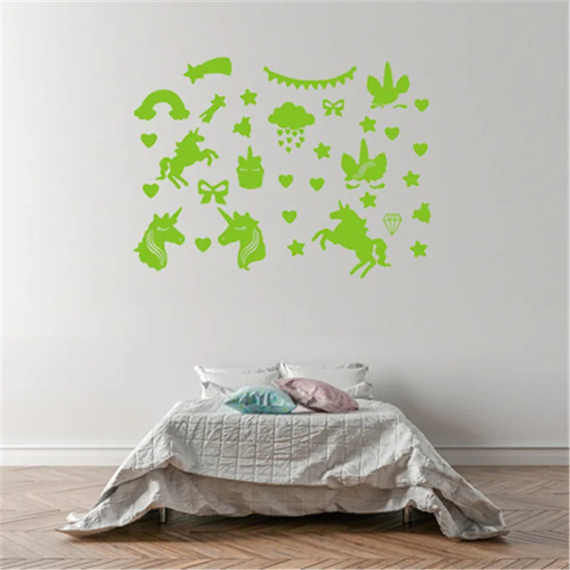 

Luminous Unicorn Wall Stickers For Kids Room Glow In The Dark Rainbow Wall Decals Baby Bedroom Fluorescent Unicorn Wall Decals