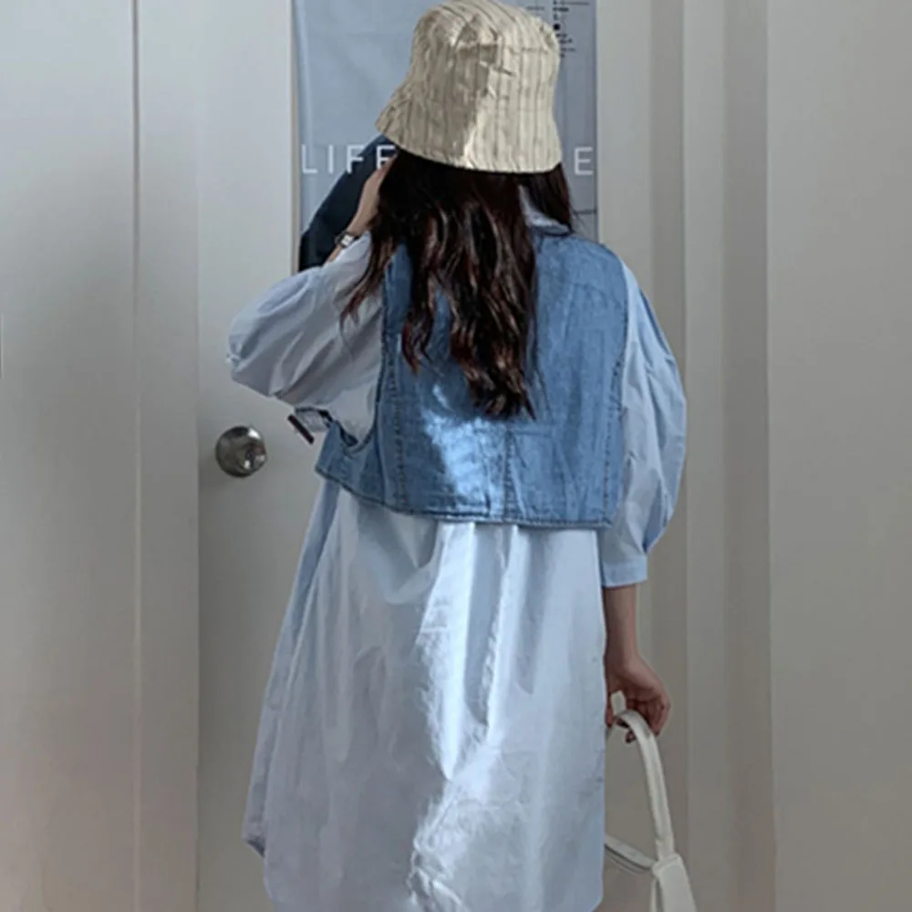 

Japanese Korean Version Cowboy Vest 2021 Spring Summer Fashion Casual Designer Simple Double Breasted V-neck