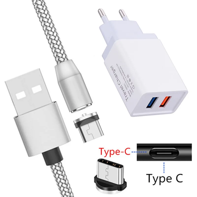 EU charger and cable Для Samsung Galaxy S8 A50 huawei P smz P30 lite P20 mate 20 9 Pro Honor 9X Магнитный зарядный кабель type C светодиодный легкое зарядное устройство usb - Тип штекера: EU charger and cable