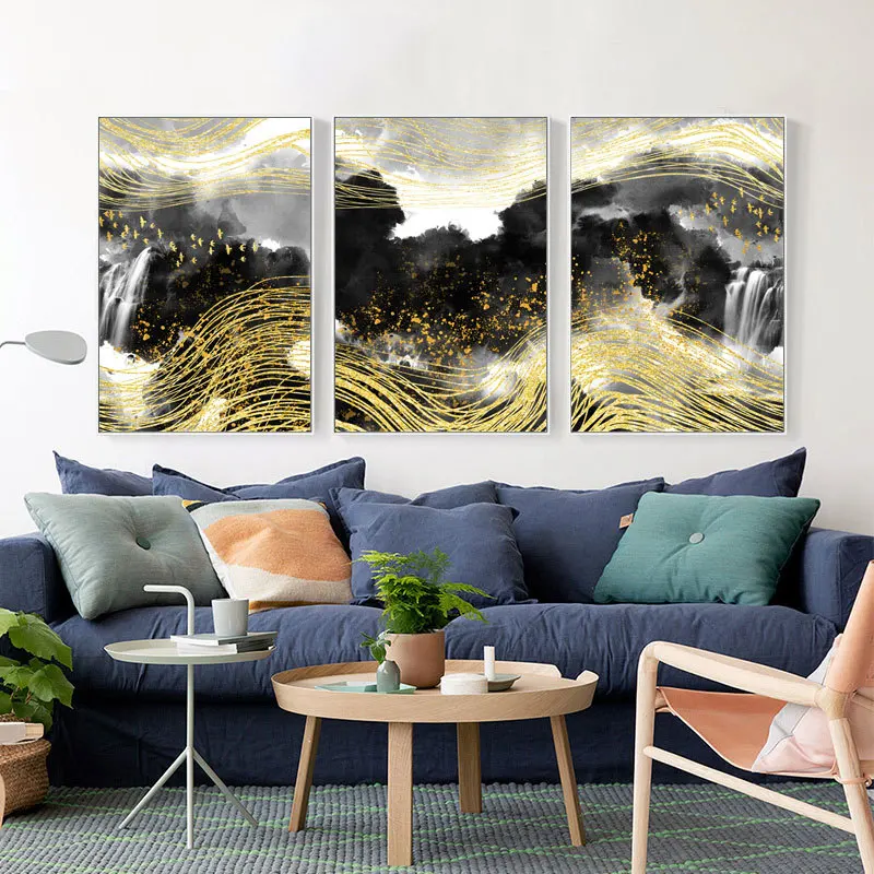 

Abstract Gold Aerial Bird Landscape Canvas Painting Wall Art Posters and Prints Wall Pictures for Nordic Living Room Home Decor