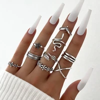 aprilwell 9 pcs vintage snake rings for women boho aesthetic starfish geometric kpop gothic anillos fashion jewelry streetwear