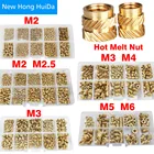 Латунные вставные гайки горячего расплава, нагревательное литье, медная резьба SL-типа, искусственная рифленая впрыскивающая гайка, набор в ассортименте M2 M3 M4 M5 M6