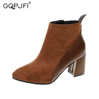 brand new women ankle boot retro side zipper martin boot thick heel pointed toe short boot solid color british style knight boot
