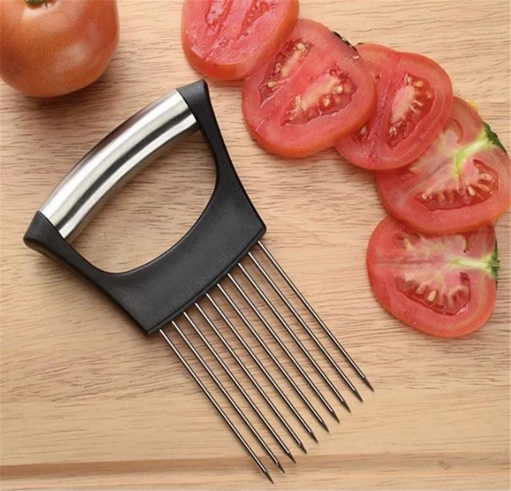 

Creative Onion Cutter Food Slice Assistant Stainless Steel Onion Holder Fork Vegetable Tomato Holder Cutter Potato Knife kitchen