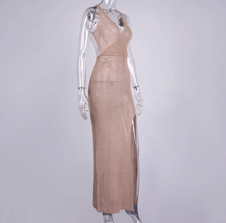 Новинка 2021 женское трикотажное платье макси привлекательный вязаный купальник с