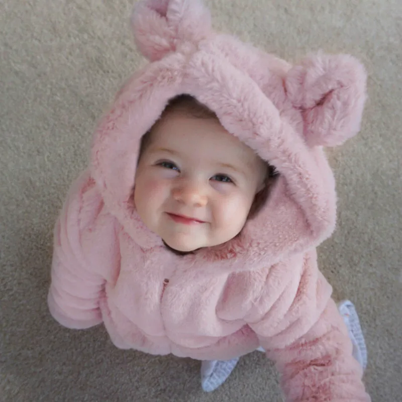 Children's Coat 2020 Velvet Solid Color Autumn Rabbit Ears Fur Girl Faux Cloth Clothes | Детская одежда и обувь