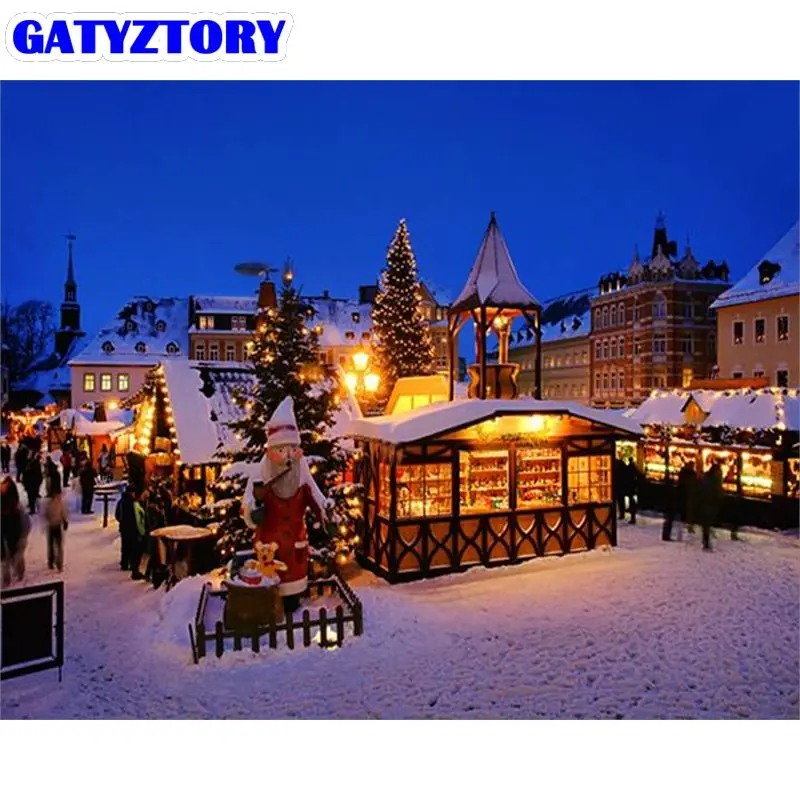 

GATYZTORY Diamond Painting Snow House Full Square Round Drill 5D Diy Diamond Embroidery Winter Landscape Cross Stitch Handmade G