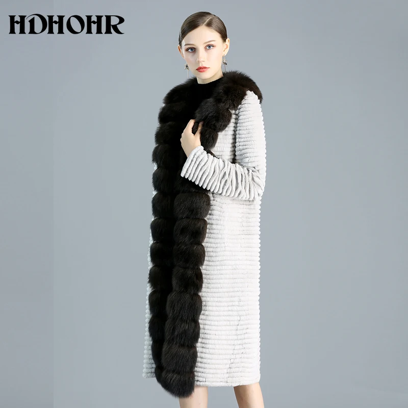 HDHOHR 2021 пальто из натурального кроличьего меха для женщин зимние теплые длинные