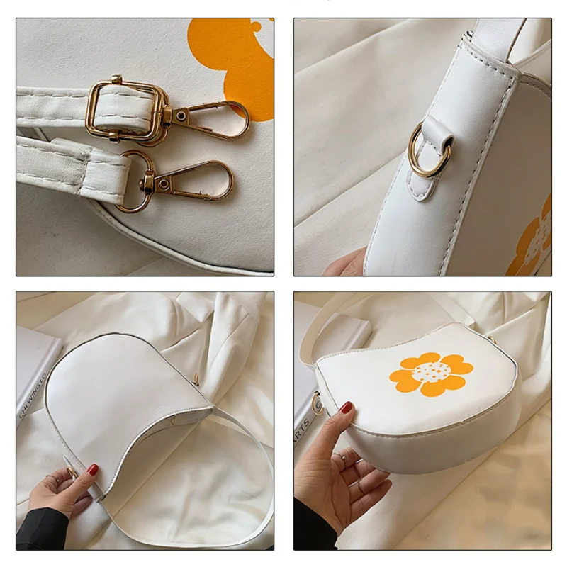 

Summer Fashion Women Half Moon Underarm Bags Elegant Ladies Small Shoulder Messenger Bag Retro Flower Female Hobos Purse Handbag