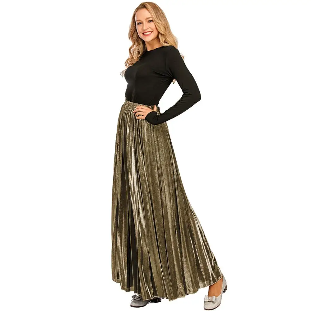 Юбка макси летняя Плиссированная с высокой талией однотонная|Мусульманская