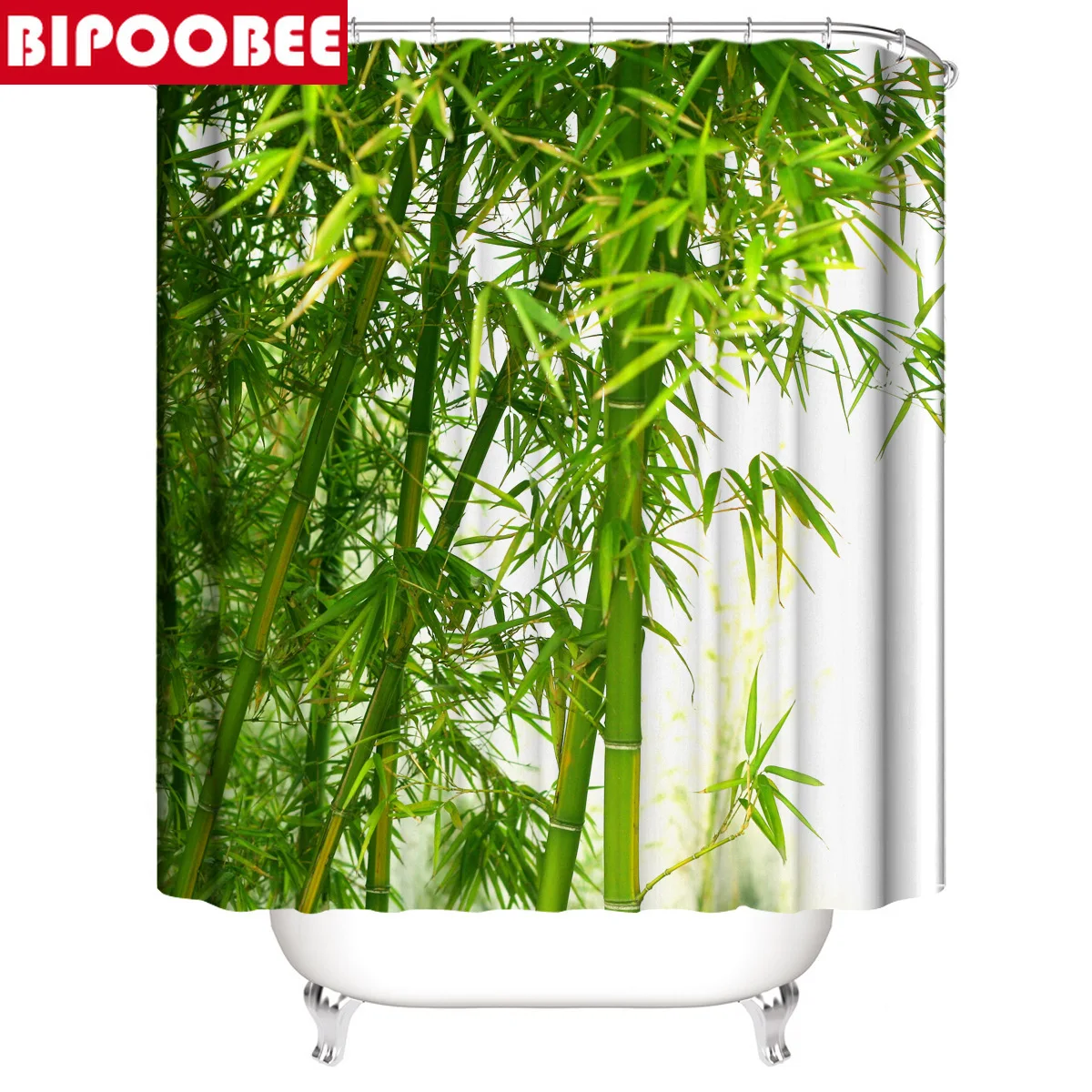 Черная занавеска для душа из дзен-камня бамбуковый лес озеро зеленое растение