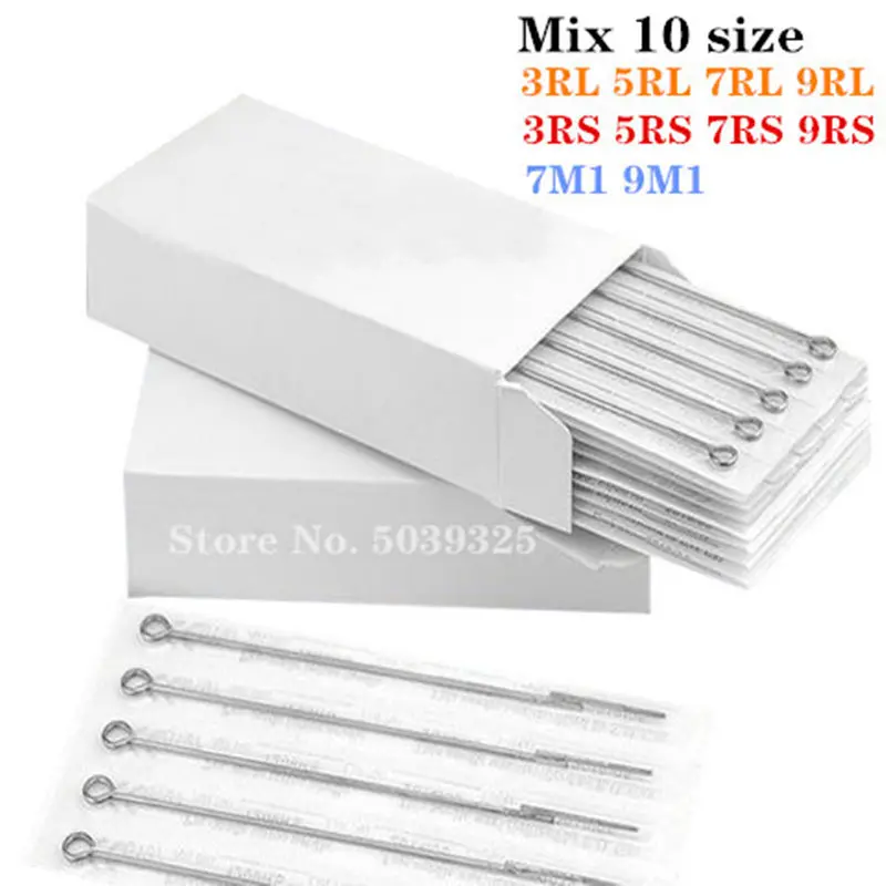 Новый 50 шт. Ассорти стерилизованные иглы татуировки смешанный 10 размеров 3RL 5RL 7RL