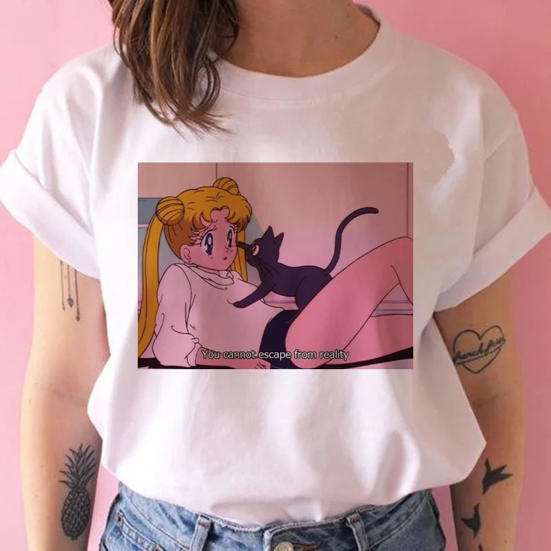 

sailor moon t shirts women graphic ulzzang harajuku Casual tshirt female ulzzang japanese kawaii t-shirt top tee funny