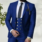 Костюм Homme 2021 итальянский деловой облегающий мужской костюм из 3 предметов Королевского синего цвета смокинги для жениха на выпускной мужской блейзер для свадьбы