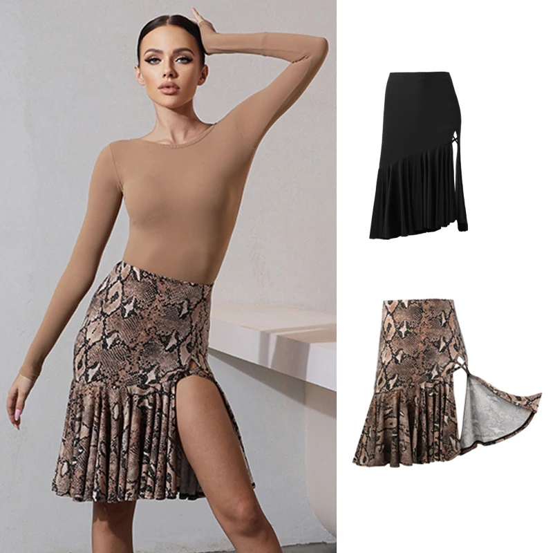 

Latin Dance Skirt Leopard Print Irregular Skirts Tango Salsa Cha Cha Rumba Samba Clothing Female Adult Practice Wear DNV12927
