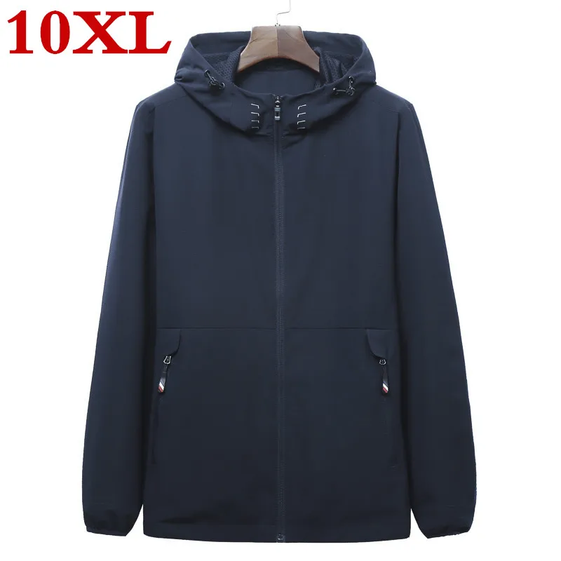 Плюс размер 10XL 9XL 8XL 7XL 6XL 5XL брендовая одежда весенне-осеннее молодежное Мужское пальто с шапкой на молнии куртка большого размера