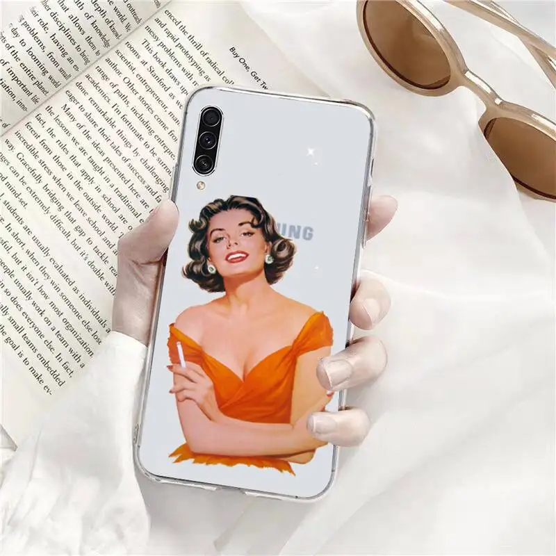 

Sexy beauty retro smoke Phone Case Transparent for Samsung s9 s10 s20 Huawei honor P20 P30 P40 xiaomi note mi 8 9 pro lite plus