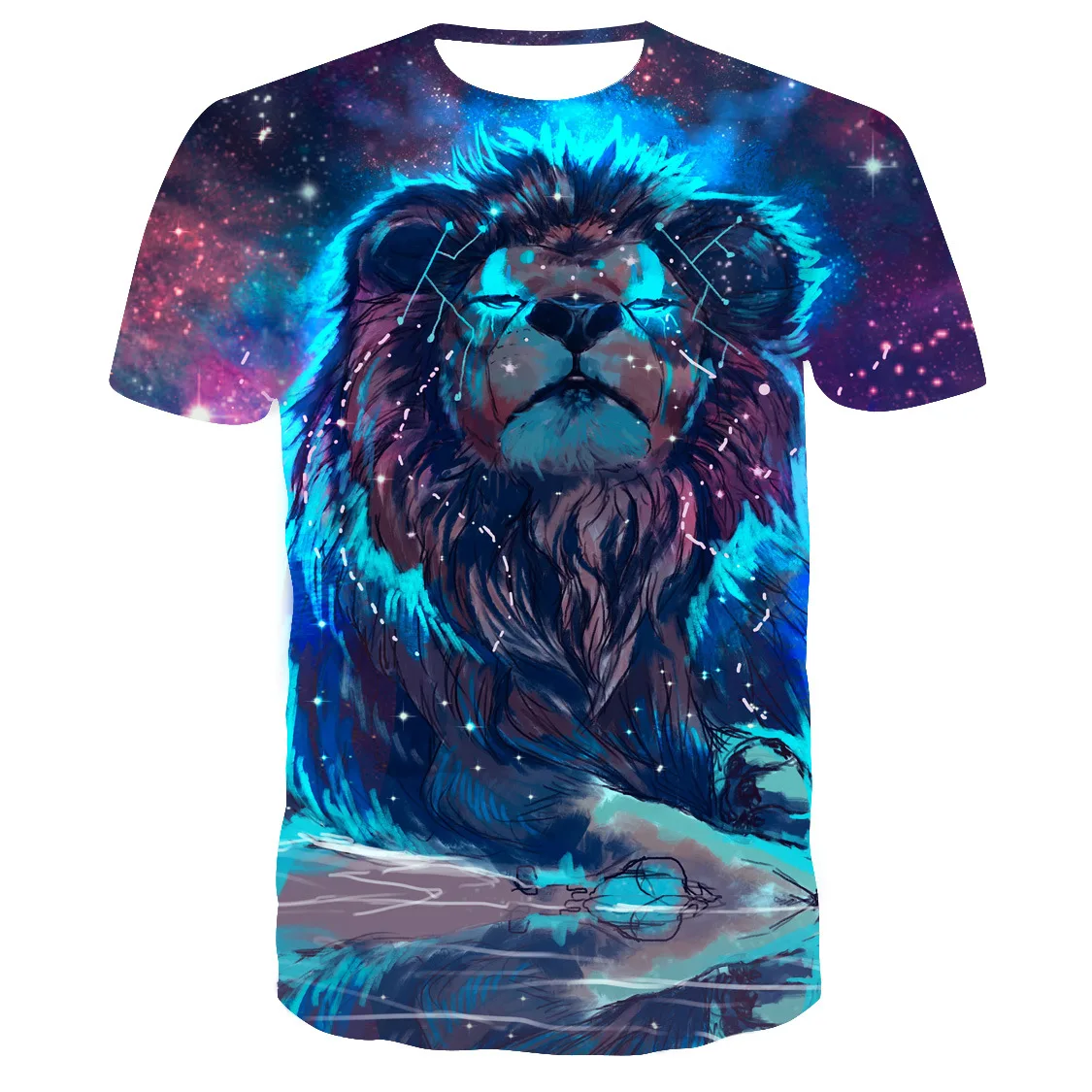 Летняя новая мужская футболка с коротким рукавом модная и 3D принтом в виде льва