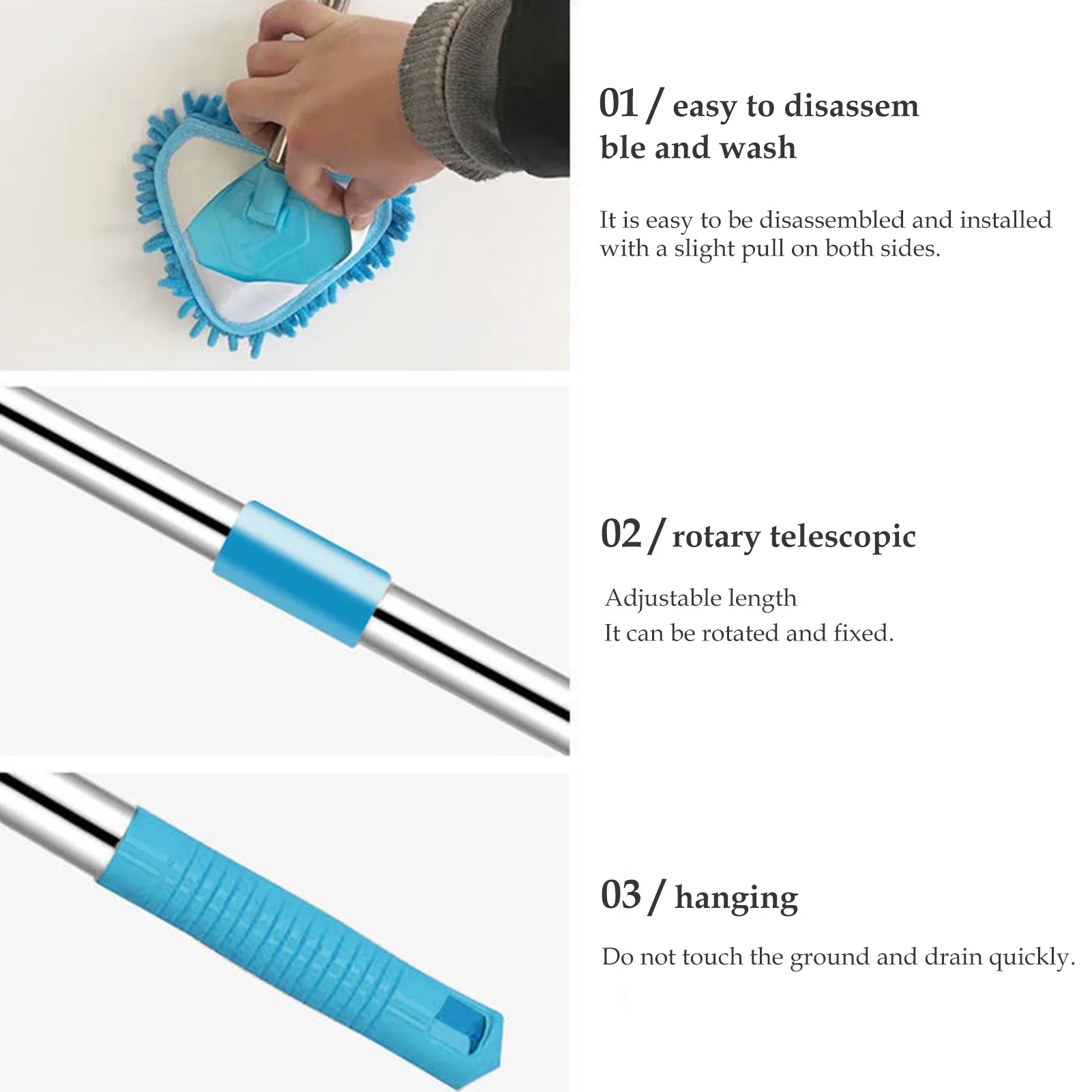 

Mini Retractable Triangle Lazy Cleaning Mop Bathroom Floor Wall Window Household Cleaning Brush Tool 180 Rotatable Dust Mop