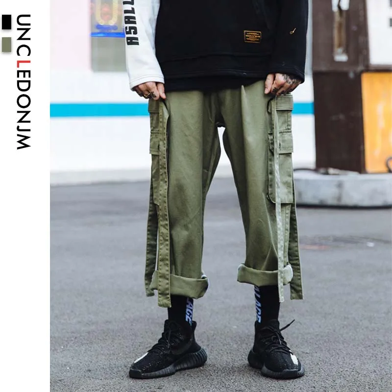 UNCLEDONJM ленты мульти карман брюки карго свободные мужские тактические уличные